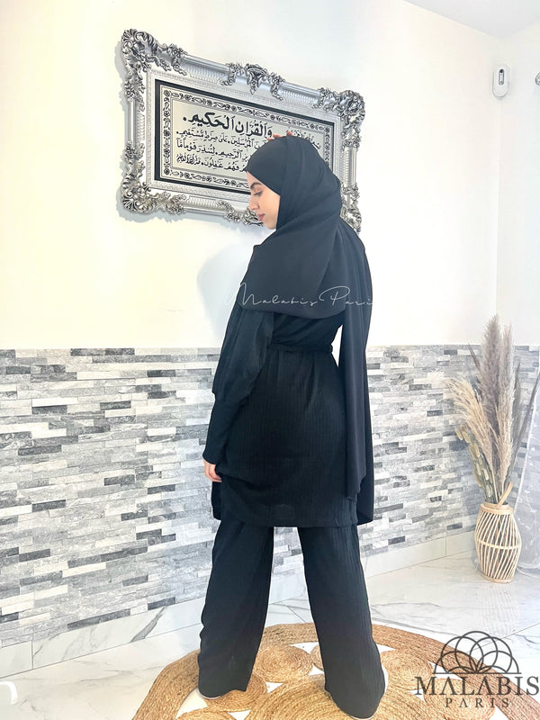 ENSEMBLE 2 PIECES TUNIQUE ET PANTALON MAILLE FINE - NOIR