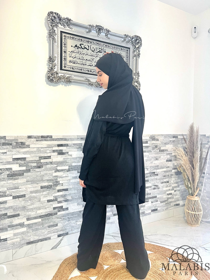 ENSEMBLE 2 PIECES TUNIQUE ET PANTALON MAILLE FINE - NOIR